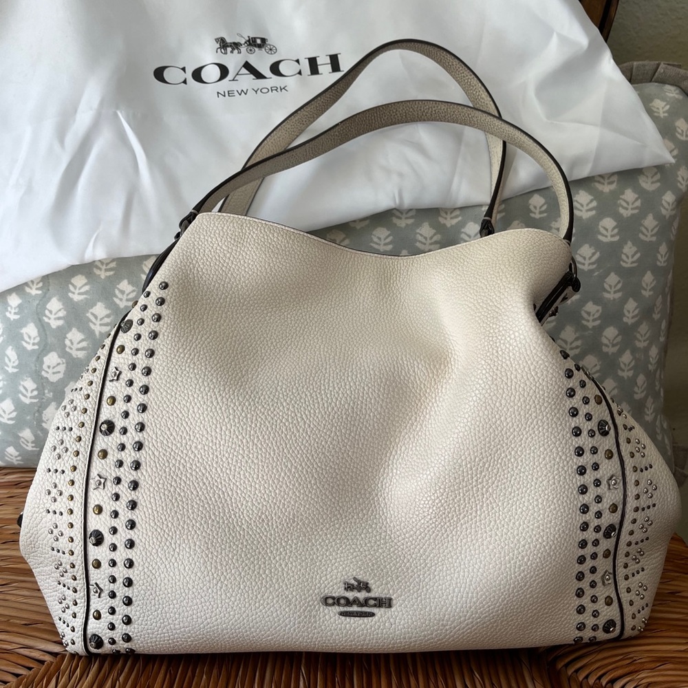 Coach Leather Handbag- Cream Antique White- 14”(L) x 11”(H) Approx.